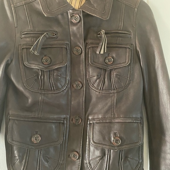 Mango Disco Tek brown sheep leather jacket. - Picture 6 of 10